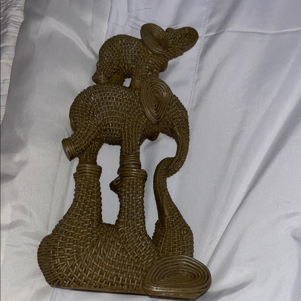 Standing Elephant Family Woven Sculpture - Brown